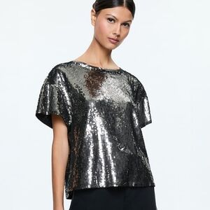 Alice + Olivia Embellished Sequined Tee
